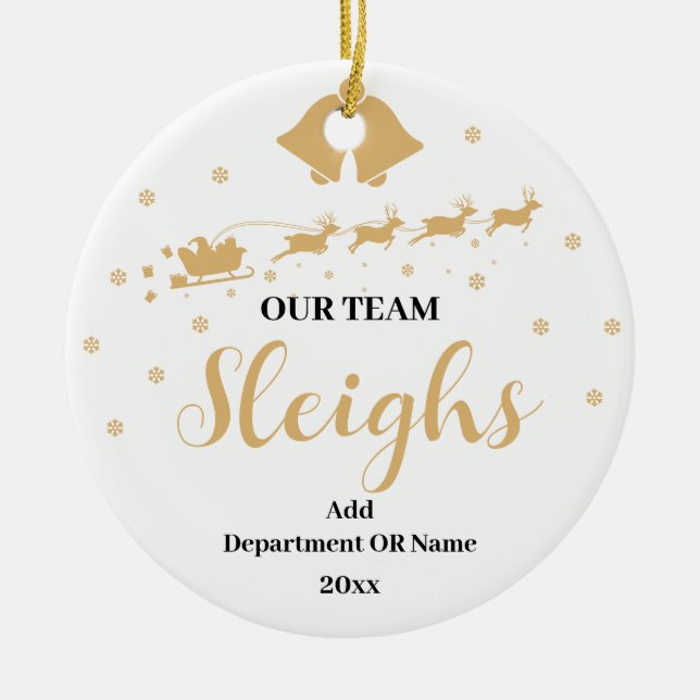 Décoration En Céramique Notre équipe Sleigh cadeau de Noël pour les employ (Devant)