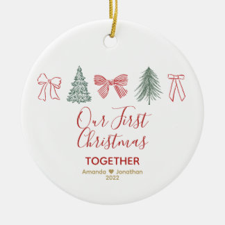 Décoration En Céramique Notre premier Noël : Arc et arbre minimalistes