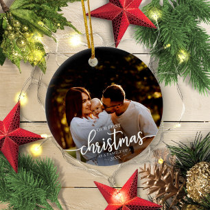 Décoration En Céramique Notre Premier Noël En Famille De 3 Script Blanc