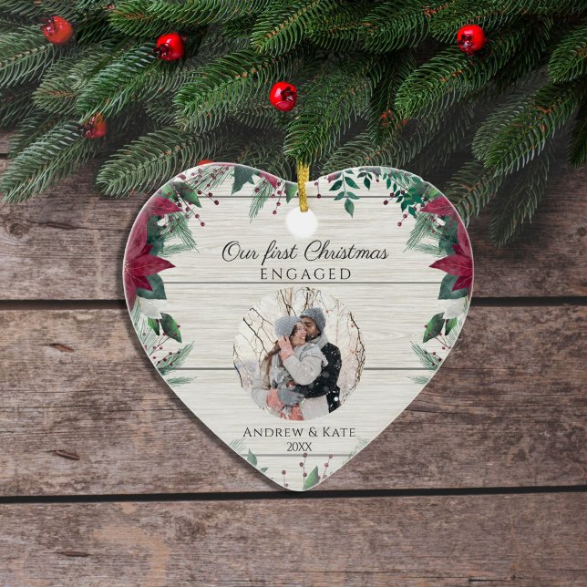 Décoration En Céramique Notre premier Noël engagé | Coeur photo (Créateur téléchargé)