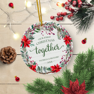 Décoration En Céramique Notre premier Noël ensemble Couronne rustique