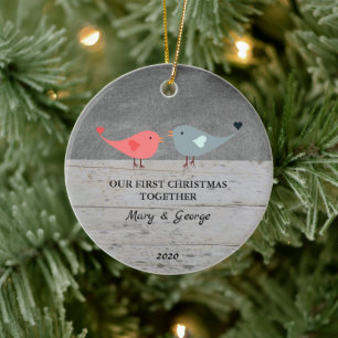 Décoration En Céramique Notre premier Noël ensemble inséparables bois
