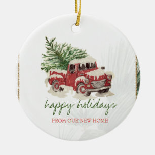 Décoration En Céramique Nous Avons Déménagé, Camion Rouge, Pine Tree Snow 