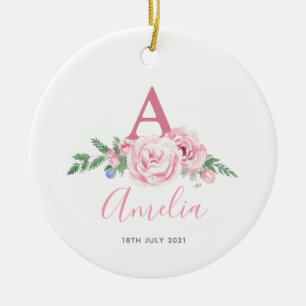 Décoration En Céramique Nouveau bébé personnalisé Keepsaké rose floral