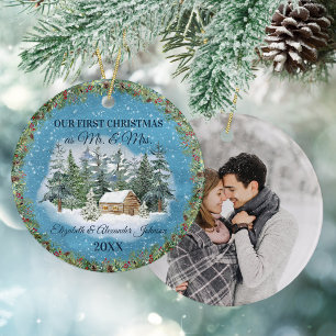 Décoration En Céramique Nouveau marié Premier Noël Cabine de bois d'hiver