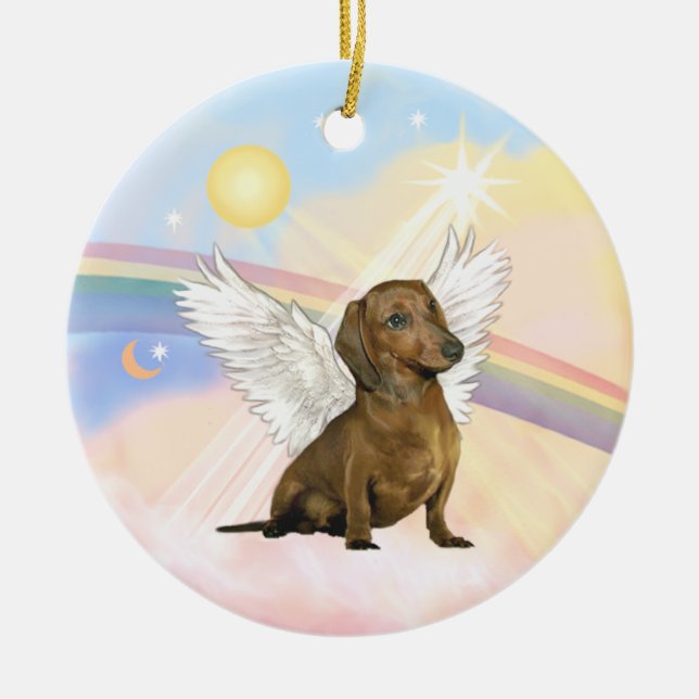 Décoration En Céramique Nuages - Ange Dachshund (marron) (Devant)