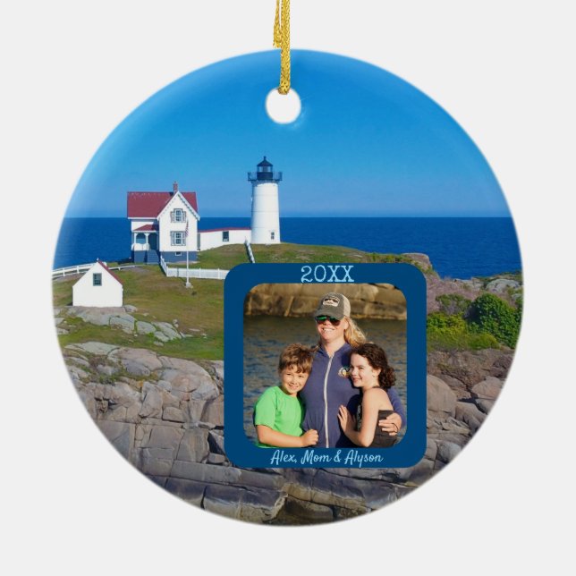 Décoration En Céramique Nubble Lighthouse Famille Photo Noël (Dos)