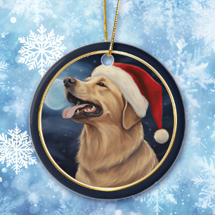 Décoration En Céramique Nuit de Noël du Père Noël du Labrador jaune