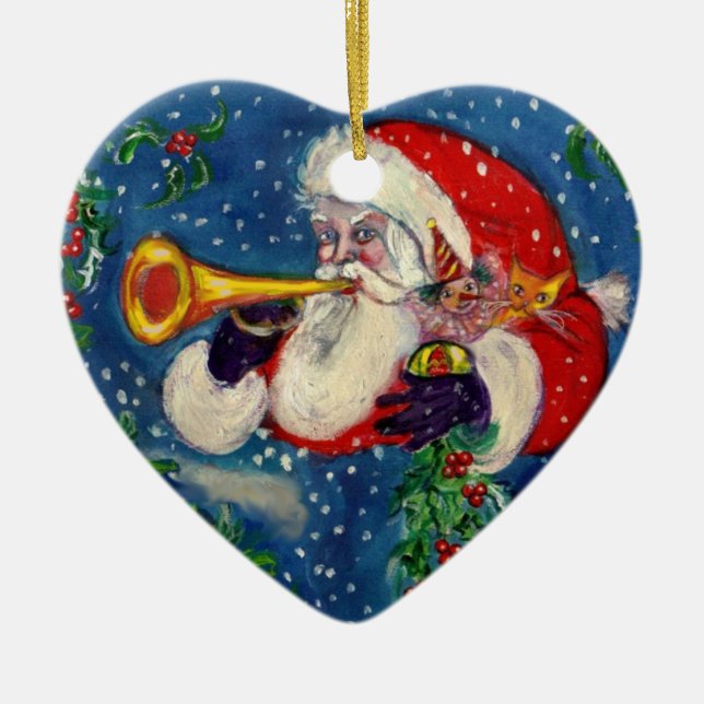 DÉCORATION EN CÉRAMIQUE NUIT DE NOËL MUSICALE /SANTA CLAUS BUGLER (Devant)