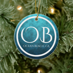 Décoration En Céramique OB Ocean Beach personnalisé, CA Blue Bkg Noël