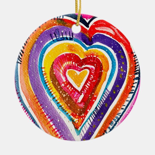 Décoration En Céramique OEuvre d'aquarelle du coeur (Devant)