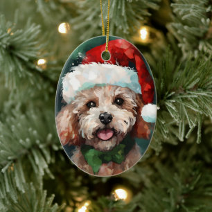 Décoration En Céramique Oeuvre de peinture de la brosse de Noël de caniche