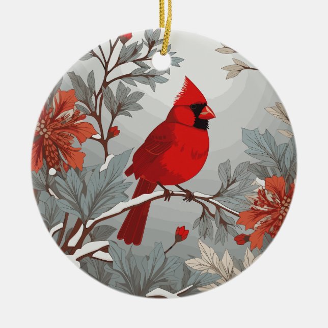 Décoration En Céramique Oiseau cardinal rouge hivernal (Devant)