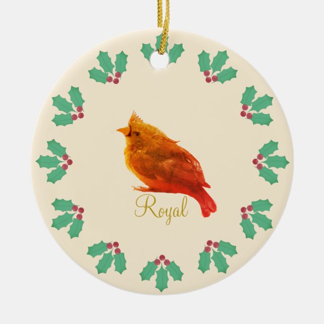 Décoration En Céramique Oiseau rouge mignon et baies sèches (Devant)