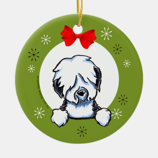 Décoration En Céramique Old English Sheepdog Christmas Classic (Devant)