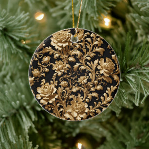 Décoration En Céramique Opulence éternelle : Noir et Or Baroque Floral