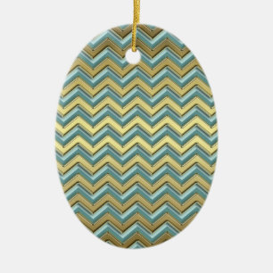 Décoration En Céramique Or et Turquoise Motif Chevron