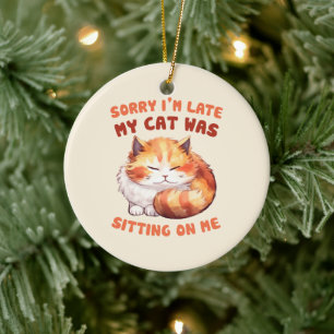 Décoration En Céramique Orange Tabby Chat - Désolé, je suis en retard