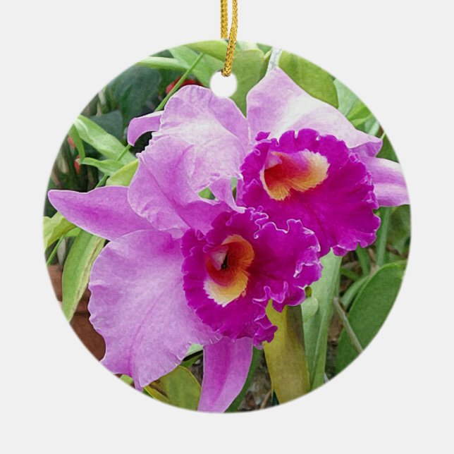 Décoration En Céramique Orchidées pourpres de Cattleya (Devant)