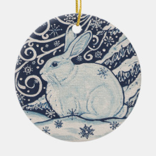 Décoration En Céramique Original Noël Rabbit Bleu & Blanc
