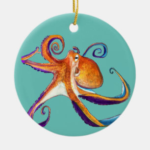 Décoration En Céramique Otopus vie marine aquarelle art