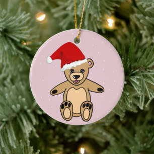 Décoration En Céramique Ours en peluche mignon avec Santa Hat Pink Kids