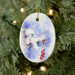 Décoration En Céramique Ours En Teddy De Noël Dans Un Arbre Stocker