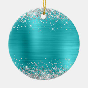 Décoration En Céramique Paillettes Argentées Turquoise Feuille Vierge