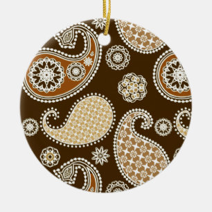 Décoration En Céramique Paisley motif, Chocolat Brown et Tan