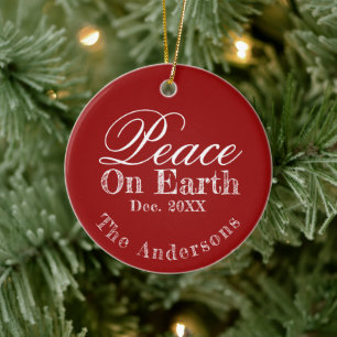 Décoration En Céramique Paix sur Terre Minimaliste Écriture Noël Rouge