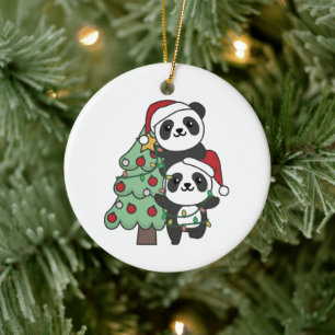 Décoration En Céramique Panda Christmas Tree Animaux de Noël Pandas