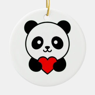 Décoration En Céramique Panda Mignon Tenant un Cœur Rouge Minimaliste