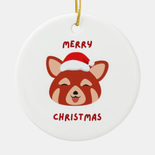 Décoration En Céramique Panda rouge Joyeux Noël