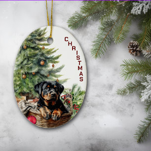 Décoration En Céramique Panier en osier rotoneige Puppy Noël