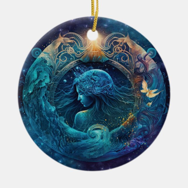 Décoration En Céramique Panneau Zodiaque Aquarius Design aquarelle (Devant)