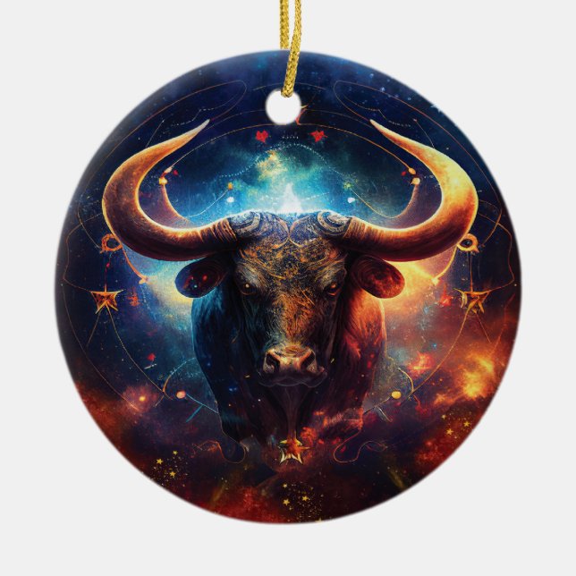 Décoration En Céramique Panneau Zodiaque Taurus Design d'aquarelle (Devant)
