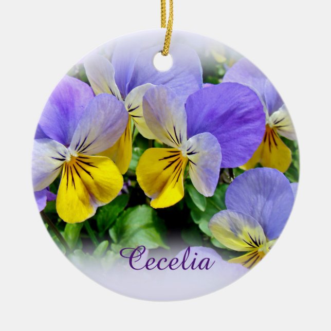 Décoration En Céramique Pansies - violet et jaune (Devant)