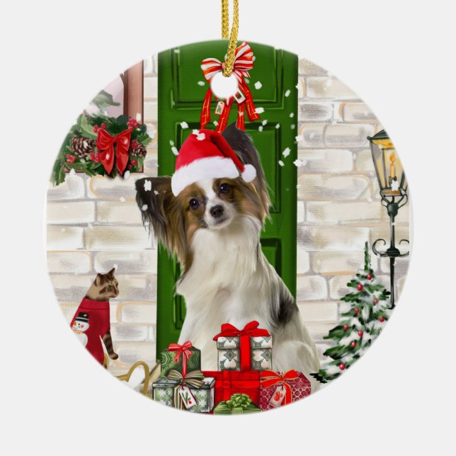 Décoration En Céramique Papillon Chien Noël (Devant)