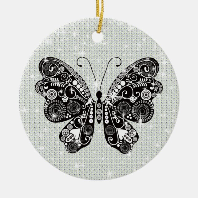 Décoration En Céramique Papillon noir et blanc rétro (Devant)