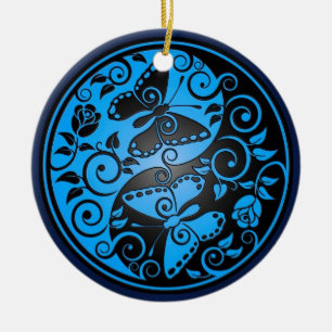 Décoration En Céramique Papillons, bleu et noir de Yin Yang