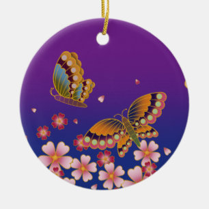 Décoration En Céramique Papillons japonais bleu & violet Personnalisé