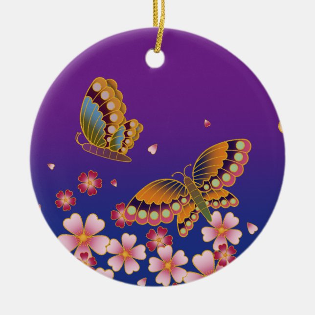 Décoration En Céramique Papillons japonais bleu & violet Personnalisé (Devant)