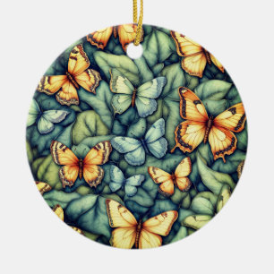 Décoration En Céramique Papillons Motif Bleu Vert Jaune