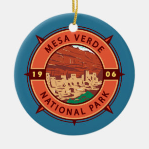 Décoration En Céramique Parc national de Mesa Verde Emblem Retro Compass