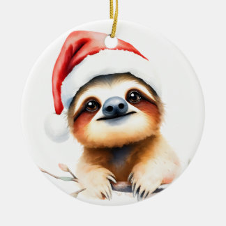 Décoration En Céramique Paresseux mignon portant un chapeau de Père Noël