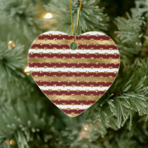 Décoration En Céramique Parties scintillant de Noël Gold Red Hearts Stripe