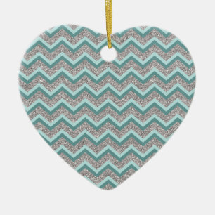 Décoration En Céramique Parties scintillant en argent et ZigZag Turquoise
