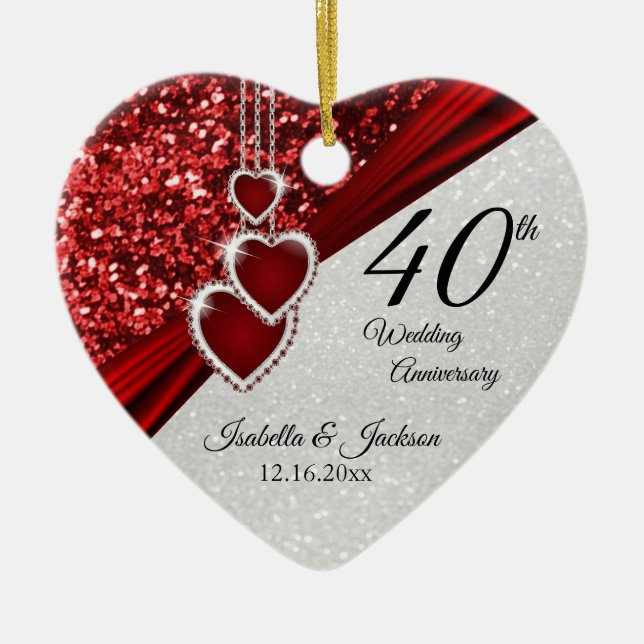 Décoration En Céramique Parties scintillant Rouge rubis 40e anniversaire � (Devant)