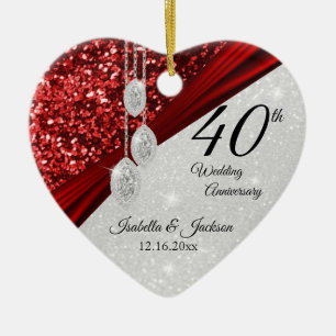 Décoration En Céramique Parties scintillant Ruby rouge et diamant 40e anni