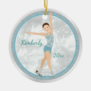 Décoration En Céramique Patinage Figure Brunette En Aqua